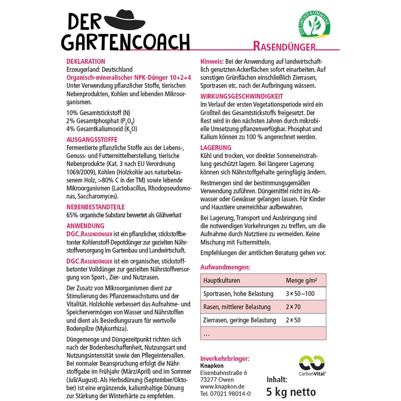 Gartencoach Rasendünger 5 kg – Für dichten & gesunden Rasen