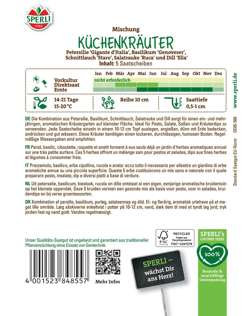 Küchenkräutersamen, Saatscheibe