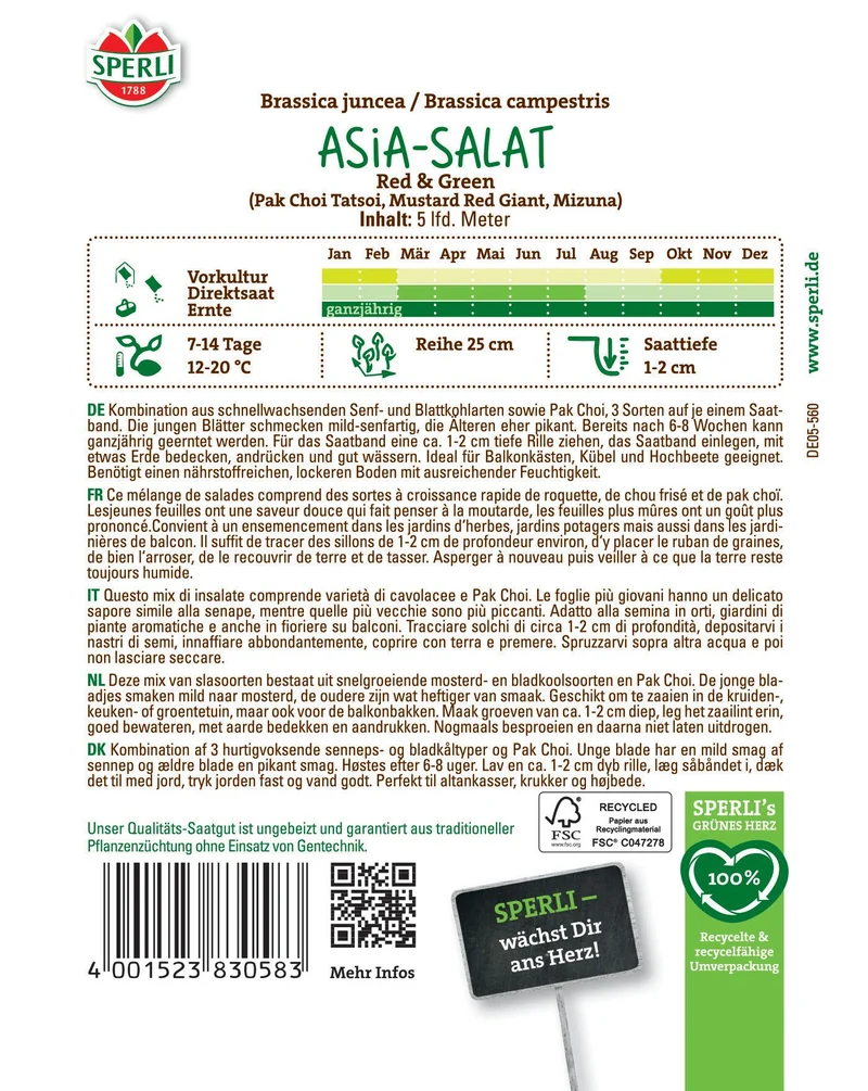 Asia-Salat Red & Green, Saatband
