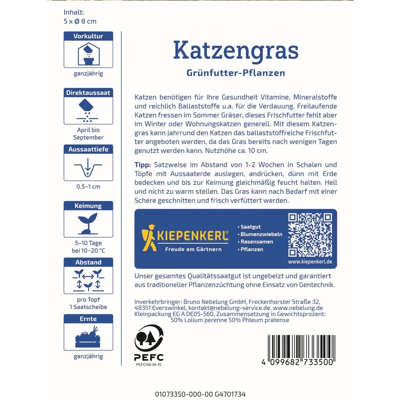 Kiepenkerl Katzengras Frischgrün Mischung, Saatscheibe