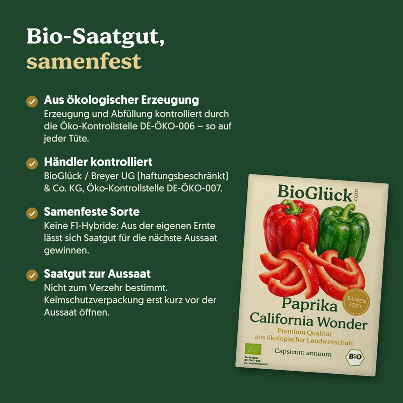 Bio-Paprika 'California Wonder' – Samenfestes Bio-Saatgut