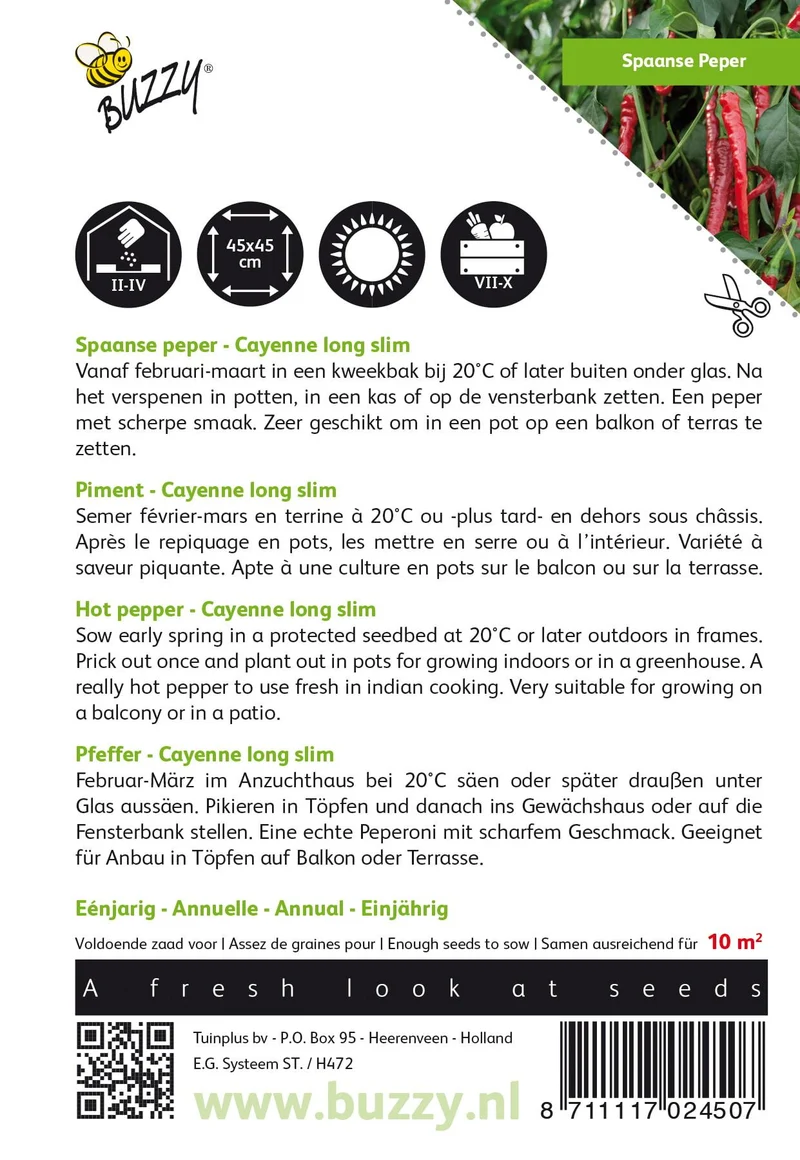 Spanischer Pfeffer Cayenne, lang, schlank