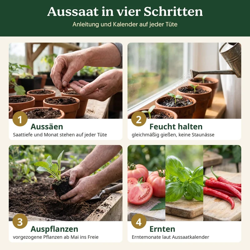 BioGlück Mediterran Saatgut Set – 3 Bio Samen: Tomate Berner Rose, Basilikum Genoveser & Chili De Cayenne