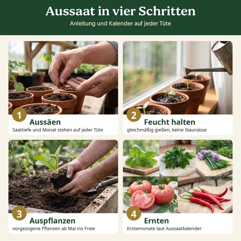 BioGlück Balkon & Fensterbank Saatgut Set – 5 Bio Samen: Basilikum, Petersilie, Schnittlauch, Tomate Berner Rose & Chili De Cayenne