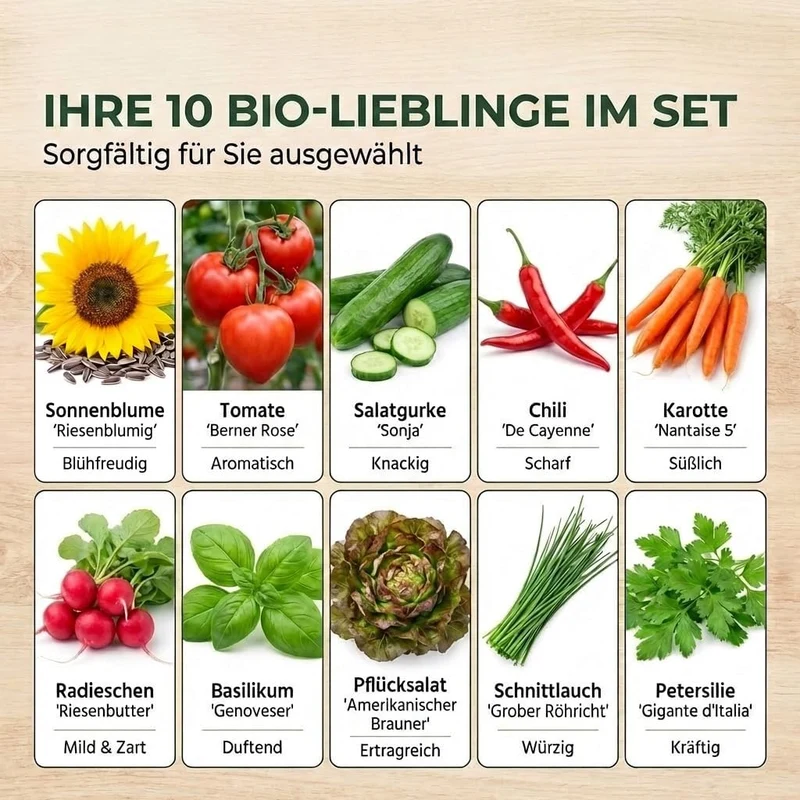 Bio-Saatgut Komplettset "Unsere Besten" – 10 Sorten Selbstversorger-Box