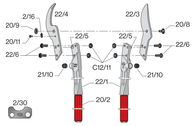 FELCO 22 Bypass-Astschere mit Aluminiumgriffen