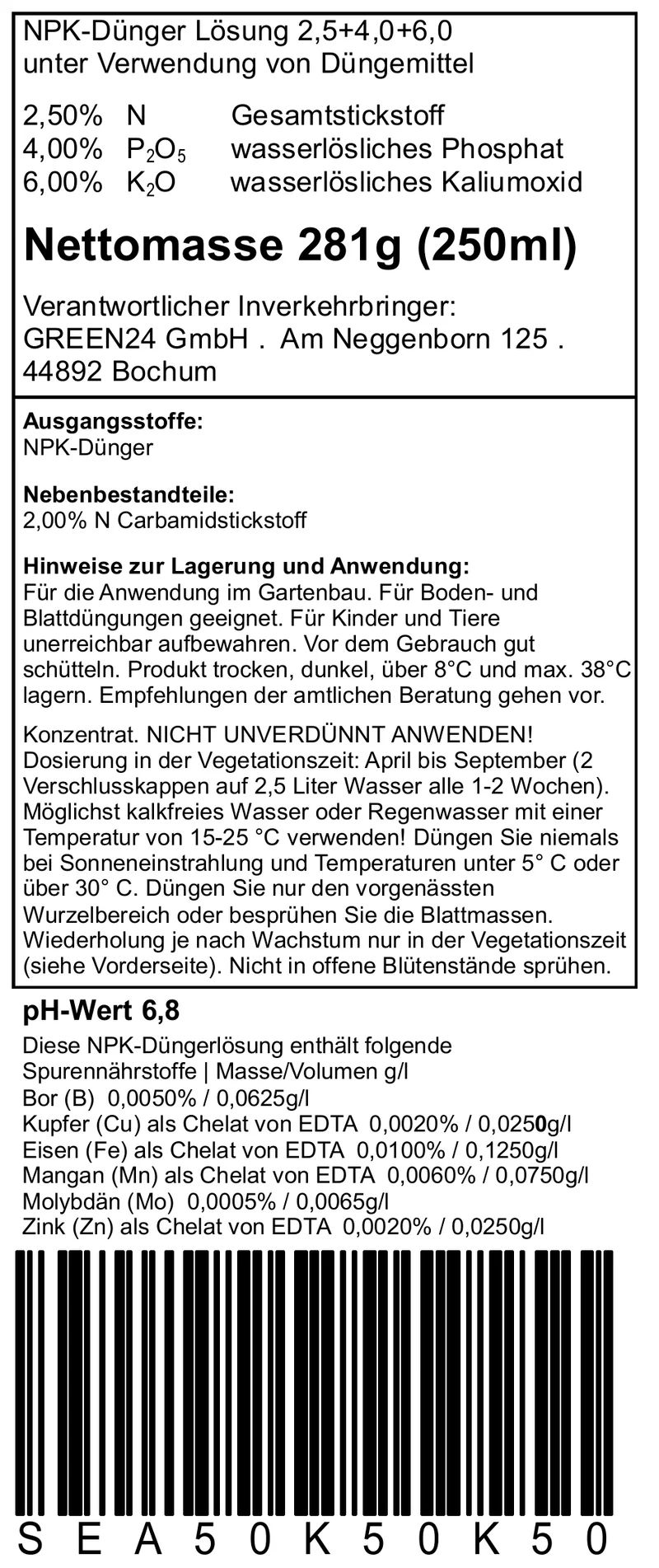 Meister-Set K – Kaliumdünger-Nachfüllung, 250 ml