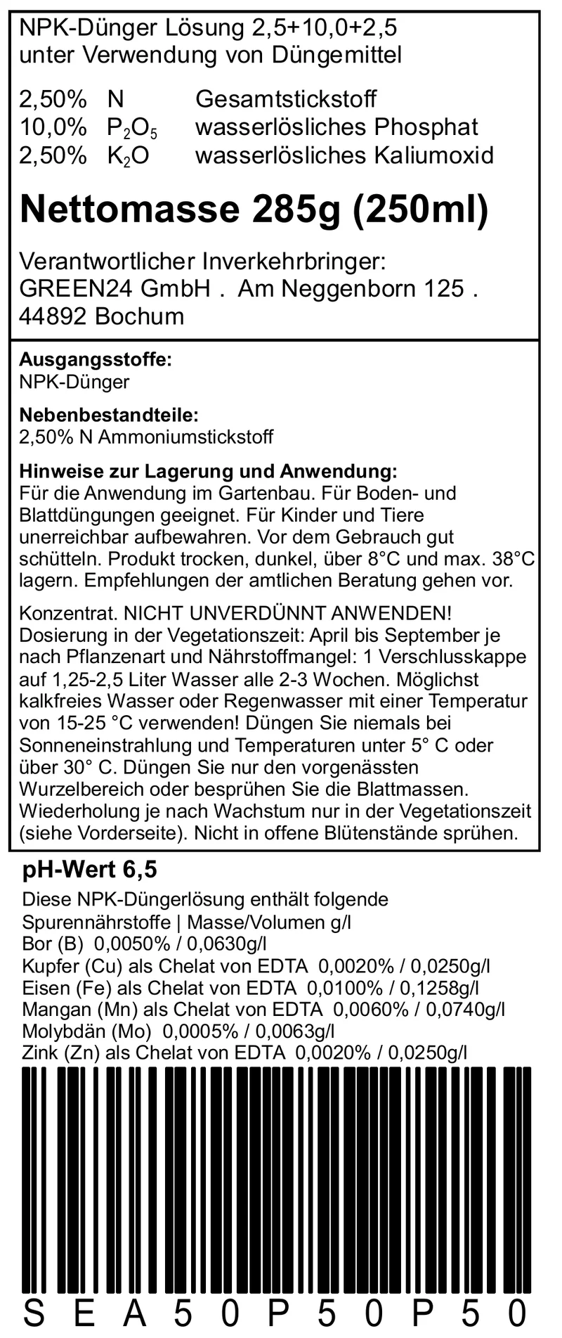 Meister-Set P – Phosphatdünger-Nachfüllung, 250 ml