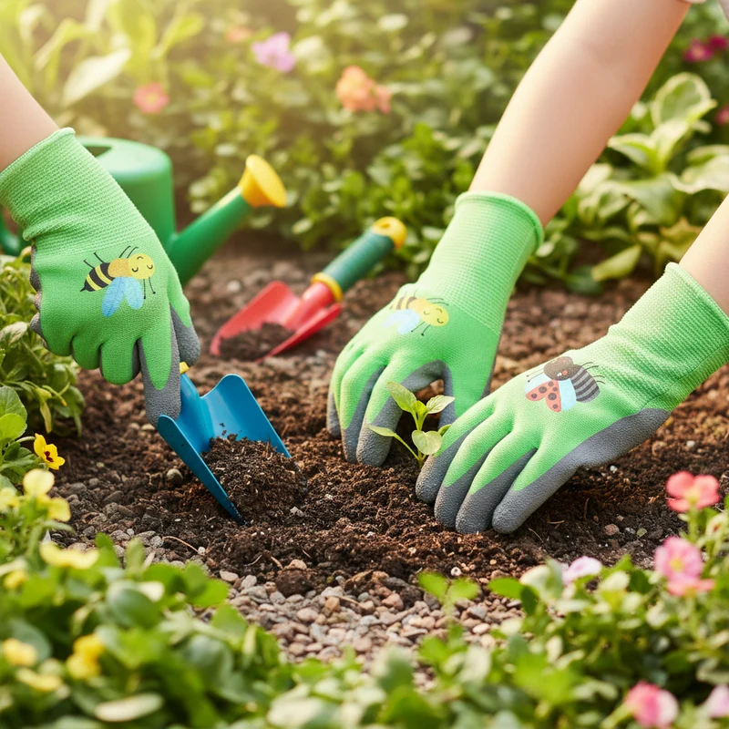 Kinder Gartenhandschuhe mit Insektenmotiv | Größe 4