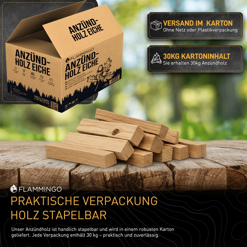 Flammingo® Anzündholz Eiche, 16cm im 30 kg Karton