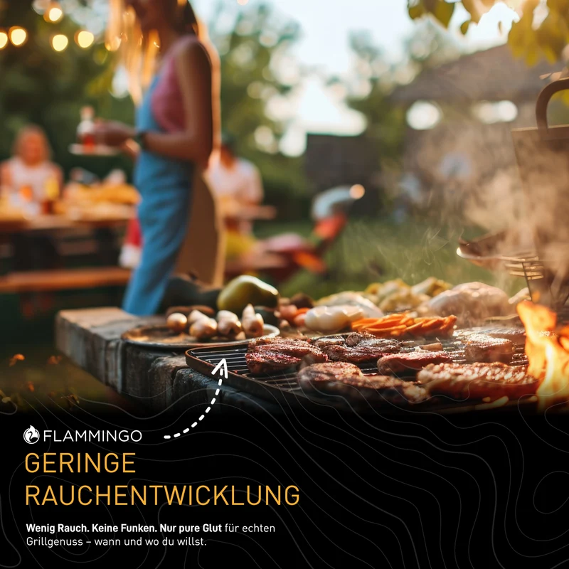 Flammingo® Grillkohle – 100% Natur-Holzkohle aus Hartholz – extra grob – lange Brenndauer – ideal für BBQ, Smoker & Grill