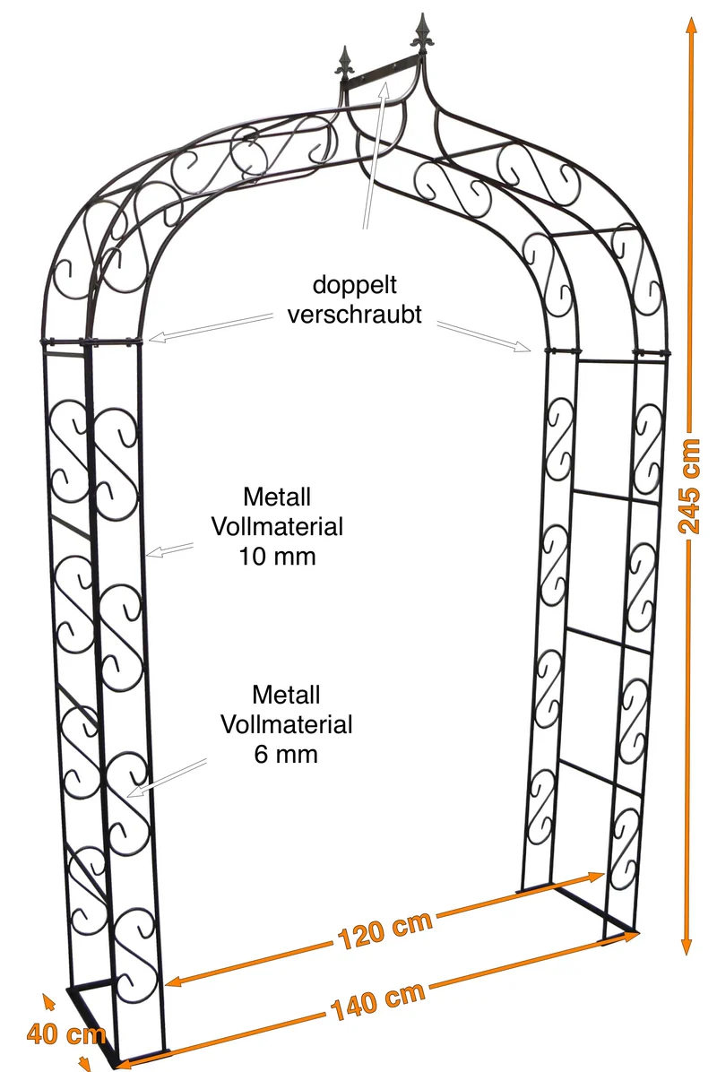 Rosenbogen SPITZ Vollmetall stabil, Vollmaterial 12 mm
