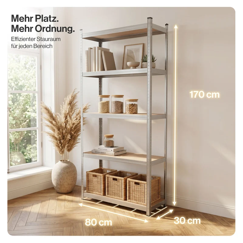 Belko® Schwerlastregal C115, 170x80x30 cm, 5 Böden, 70kg Tragkraft pro Boden, verzinkt - Lagerregal, Steckregal