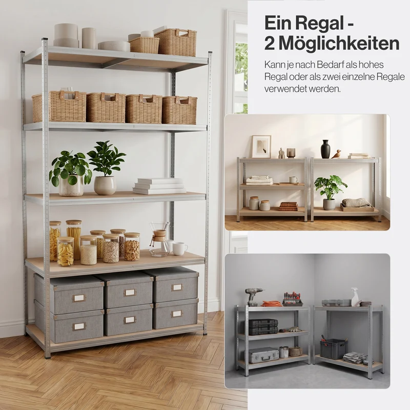 Belko® Schwerlastregal C225, 200x120x50 cm, 5 Böden, 180kg Tragkraft pro Boden, (Farbe wählbar) - Lagerregal, Steckregal