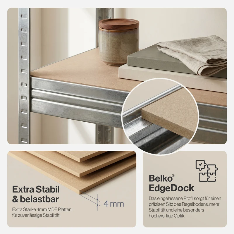 Belko® Schwerlastregal C225, 200x120x50 cm, 5 Böden, 180kg Tragkraft pro Boden, (Farbe wählbar) - Lagerregal, Steckregal