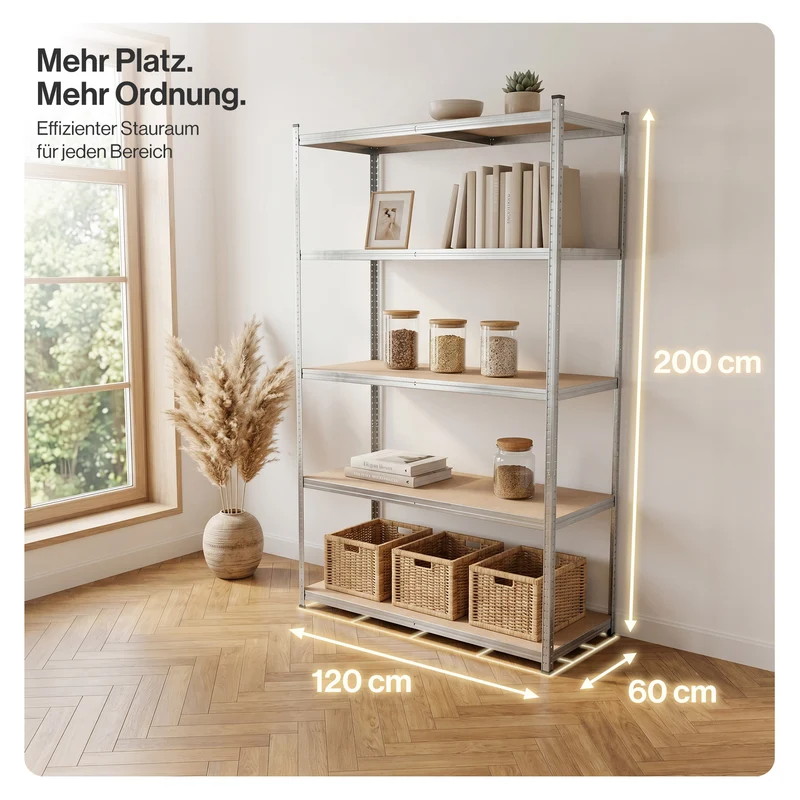 Belko® Schwerlastregal C226, 200x120x60 cm, 5 Böden, 180kg Tragkraft pro Boden, (Farbe wählbar) - Lagerregal, Steckregal
