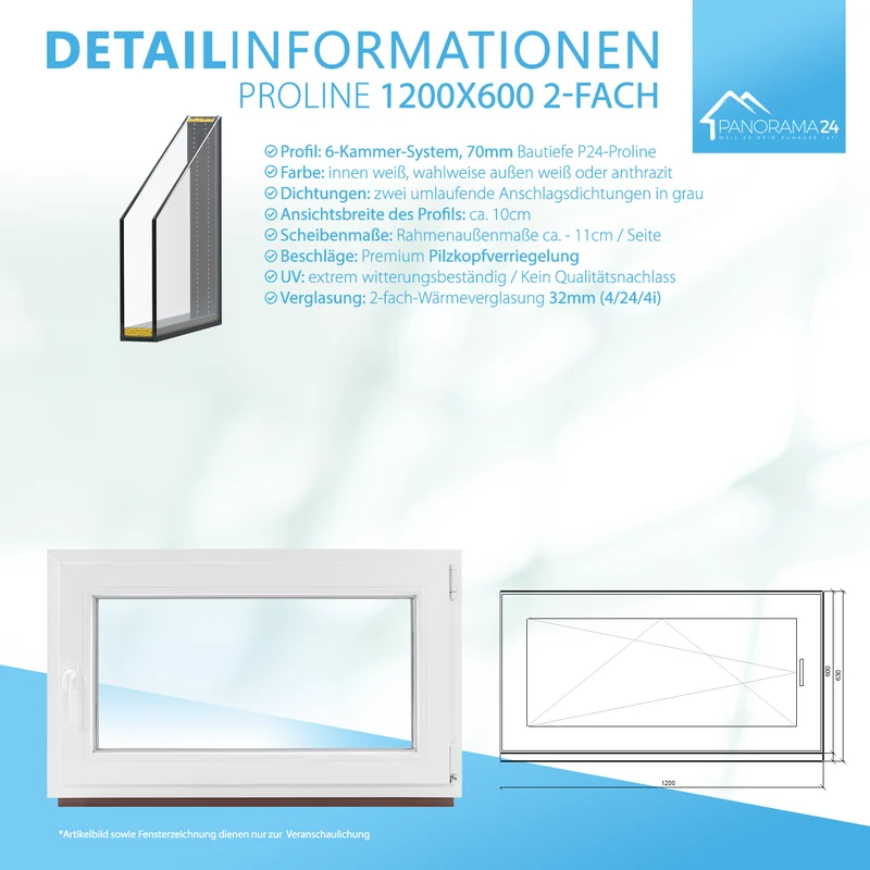 P24® Kellerfenster Kunststofffenster 2-Fach 70mm Proline, Anthrazit