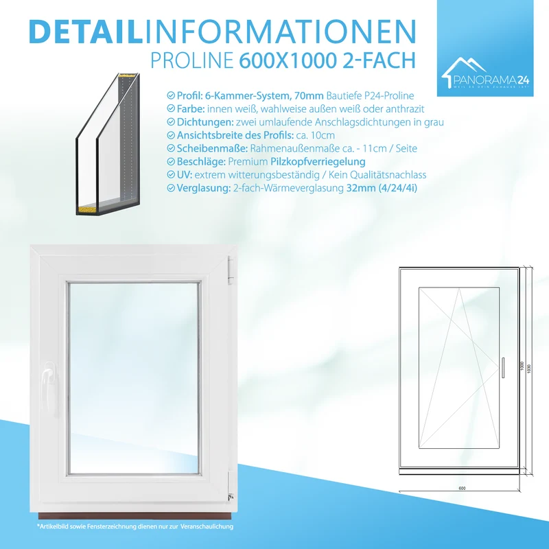 P24® Kellerfenster Kunststofffenster 2-Fach 70mm Proline, Anthrazit