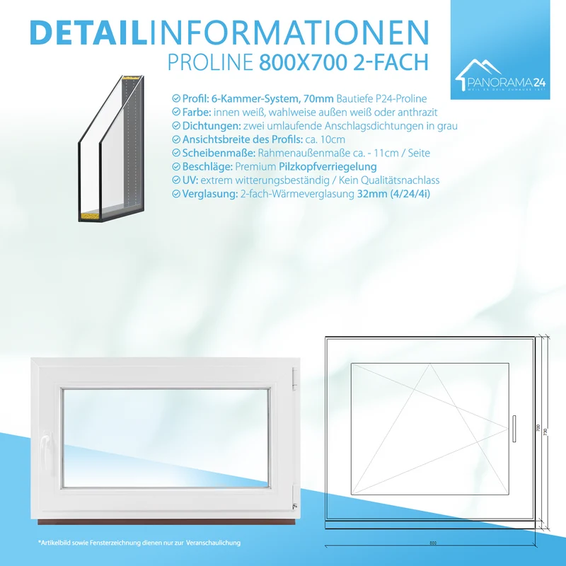P24® Kellerfenster Kunststofffenster 2-Fach 70mm Proline, Anthrazit