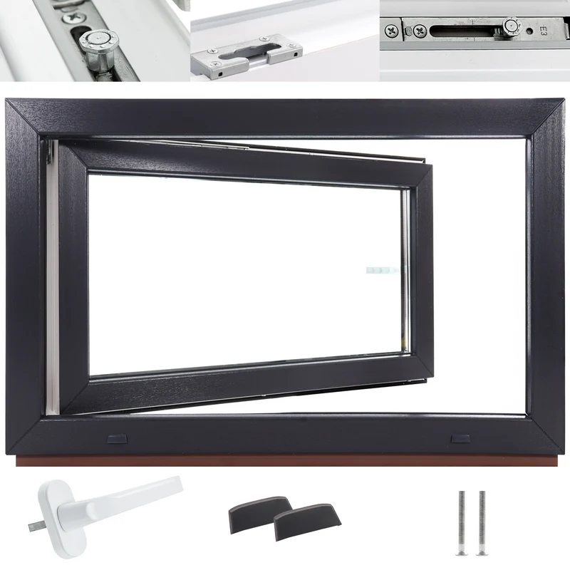 P24® Kellerfenster Kunststofffenster 2-Fach 60mm Slimline, Anthrazit
