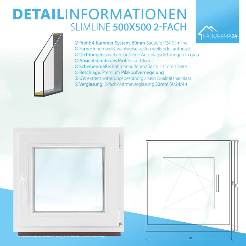 P24® Kellerfenster Kunststofffenster 2-Fach 60mm Slimline, Anthrazit