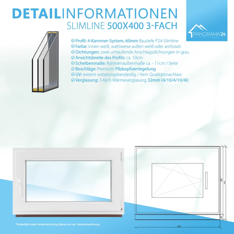 P24® Kellerfenster Kunststofffenster 3-fach 60mm Slimline, weiß
