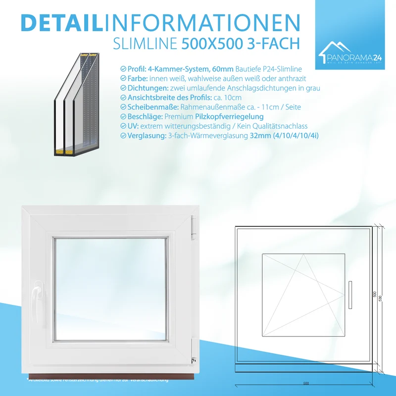 P24® Kellerfenster Kunststofffenster 3-fach 60mm Slimline, weiß