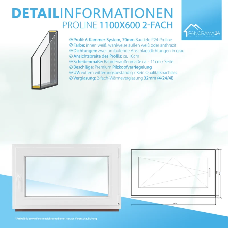 P24® Kellerfenster Kunststofffenster 2-fach 70mm Proline, weiß