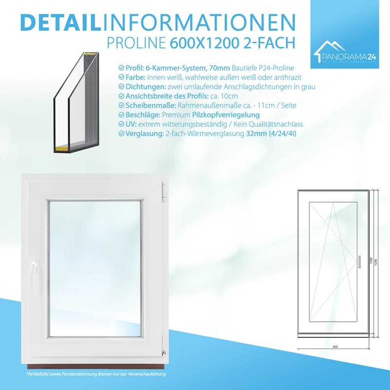P24® Kellerfenster Kunststofffenster 2-fach 70mm Proline, weiß