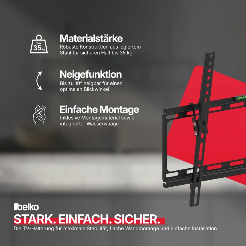 Belko® TV Wandhalterung, VESA max 400x400mm. Wandabstand: 25mm, für 32" - 65"