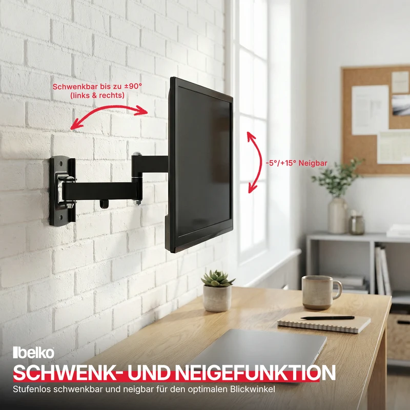 Belko® TV Wandhalterung, VESA max 100x100mm. Wandabstand: 50-280mm, für 10" - 27"