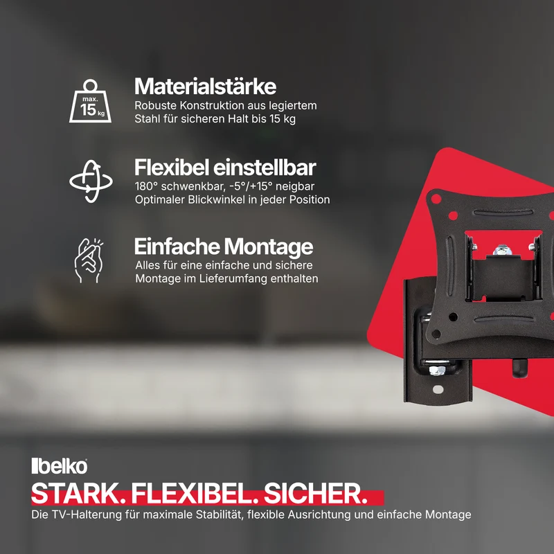 Belko® TV Wandhalterung, VESA max 100x100mm. Wandabstand: 50-280mm, für 10" - 27"