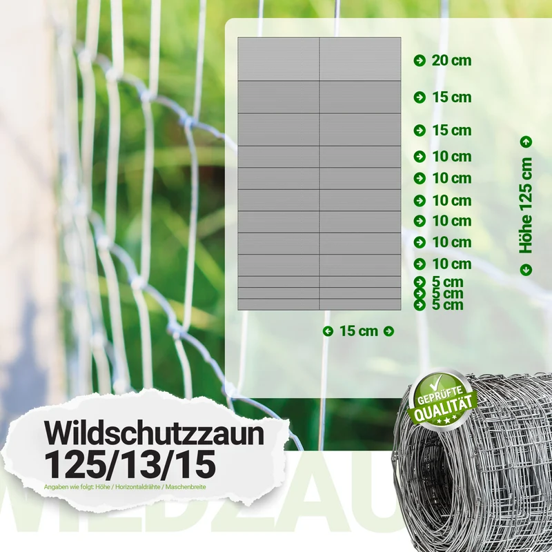 P24® Wildzaun Forstzaun Weidezaun 50m Rollen inkl. 10m Spanndraht (Abmessungen wählbar)