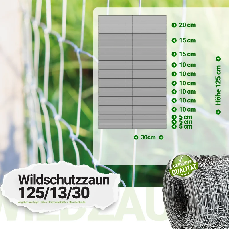 P24® Wildzaun Forstzaun Weidezaun 50m Rollen inkl. 10m Spanndraht (Abmessungen wählbar)
