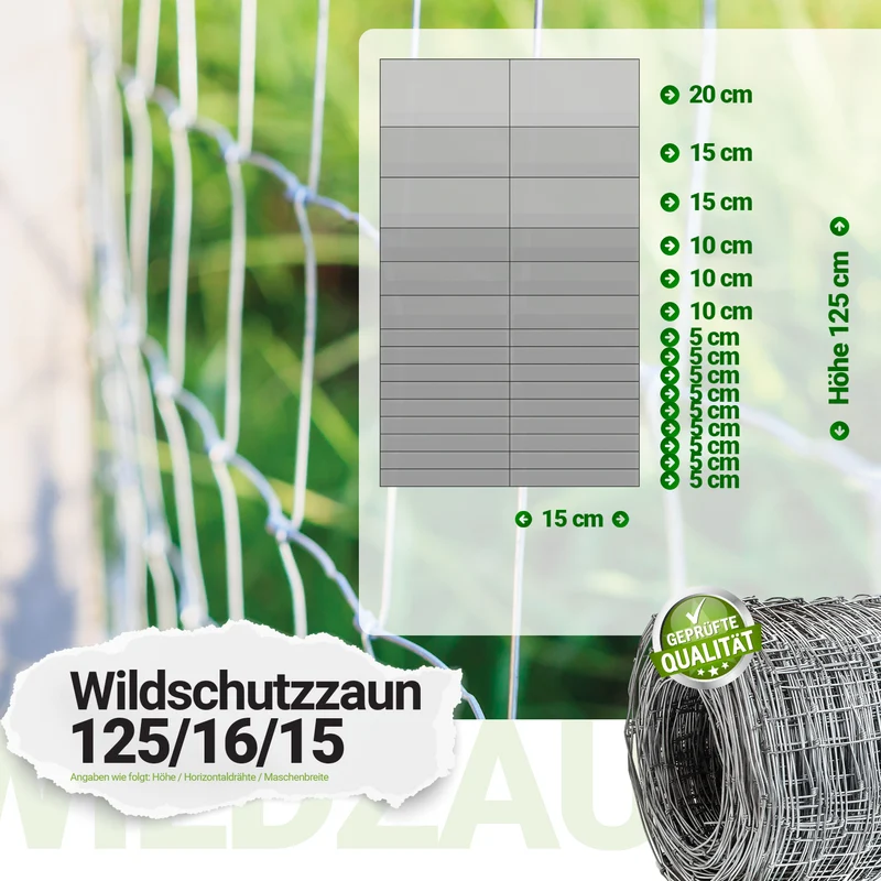 P24® Wildzaun Forstzaun Weidezaun 50m Rollen inkl. 10m Spanndraht (Abmessungen wählbar)
