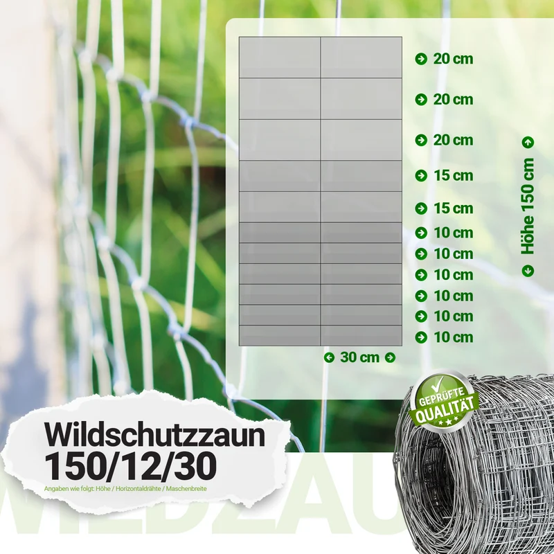 P24® Wildzaun Forstzaun Weidezaun 50m Rollen inkl. 10m Spanndraht (Abmessungen wählbar)