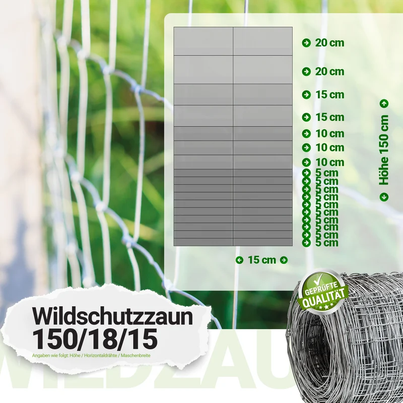 P24® Wildzaun Forstzaun Weidezaun 50m Rollen inkl. 10m Spanndraht (Abmessungen wählbar)