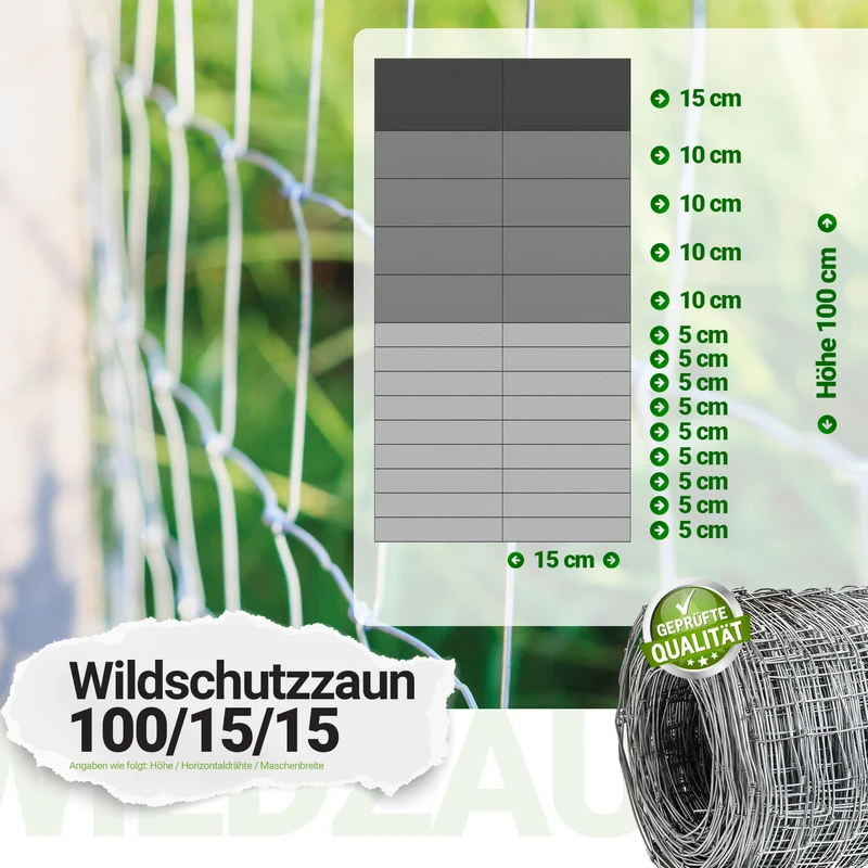 P24® Wildzaun Forstzaun Weidezaun 50m Rollen inkl. 10m Spanndraht (Abmessungen wählbar)