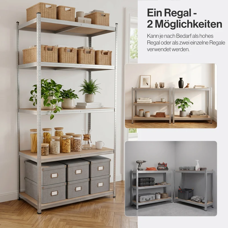 Belko® Schwerlastregal C224, 200x100x60 cm, 5 Böden, 180kg Tragkraft pro Boden, (Farbe wählbar) - Lagerregal, Steckregal
