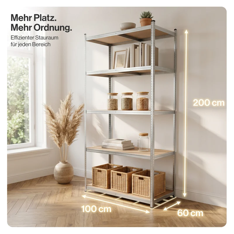 Belko® Schwerlastregal C224, 200x100x60 cm, 5 Böden, 180kg Tragkraft pro Boden, (Farbe wählbar) - Lagerregal, Steckregal