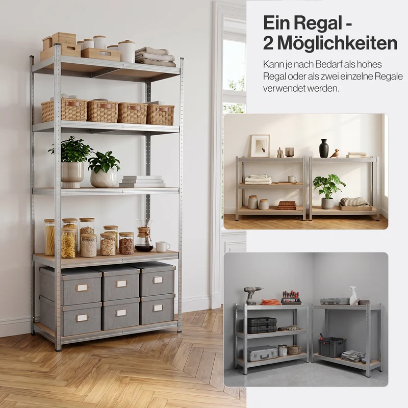 Belko® Schwerlastregal C114, 180x90x40 cm, 5 Böden, 175kg Tragkraft pro Boden, (Farbe wählbar) - Lagerregal, Steckregal