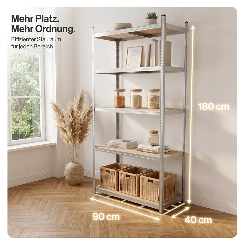 Belko® Schwerlastregal C114, 180x90x40 cm, 5 Böden, 175kg Tragkraft pro Boden, (Farbe wählbar) - Lagerregal, Steckregal