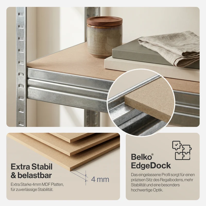 Belko® Schwerlastregal C112, 150x75x30 cm, 4 Böden, 125kg Tragkraft pro Boden, verzinkt - Lagerregal, Steckregal