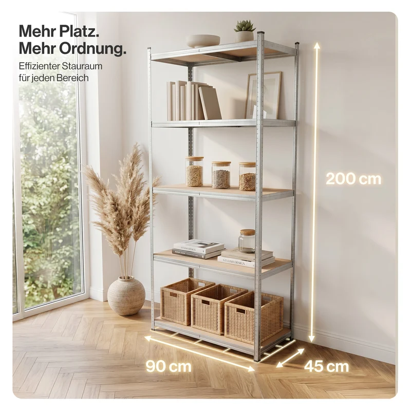Belko® Schwerlastregal C118, 200x90x45 cm, 5 Böden, 200kg Tragkraft pro Boden, verzinkt - Lagerregal, Steckregal