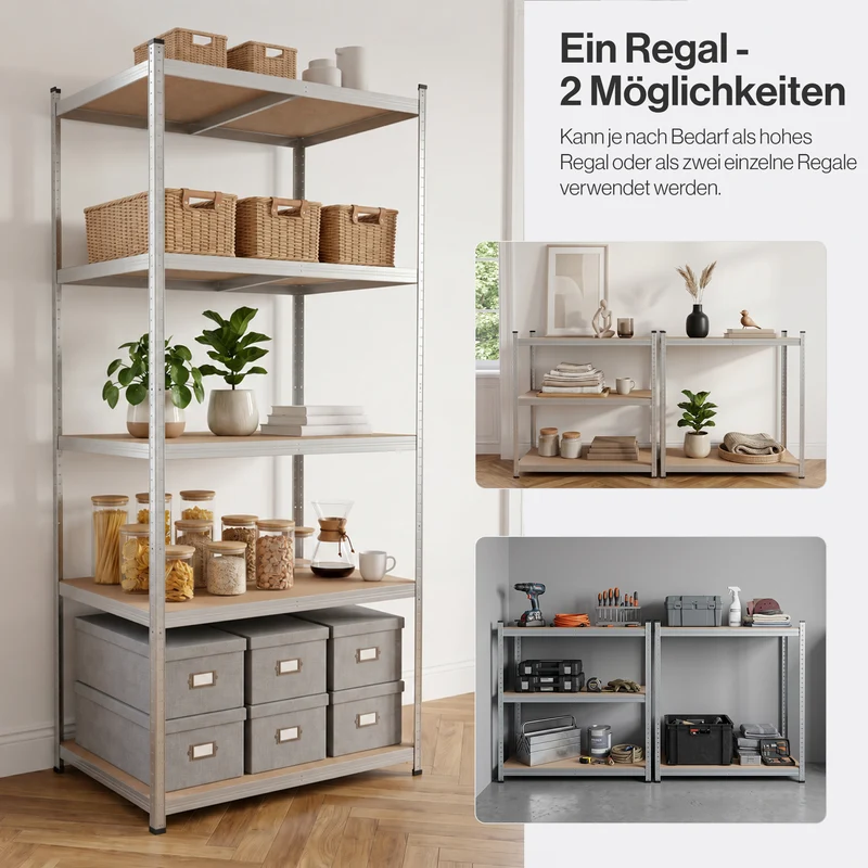 Belko® Schwerlastregal C116, 200x90x60 cm, 5 Böden, 175kg Tragkraft pro Boden, verzinkt - Lagerregal, Steckregal