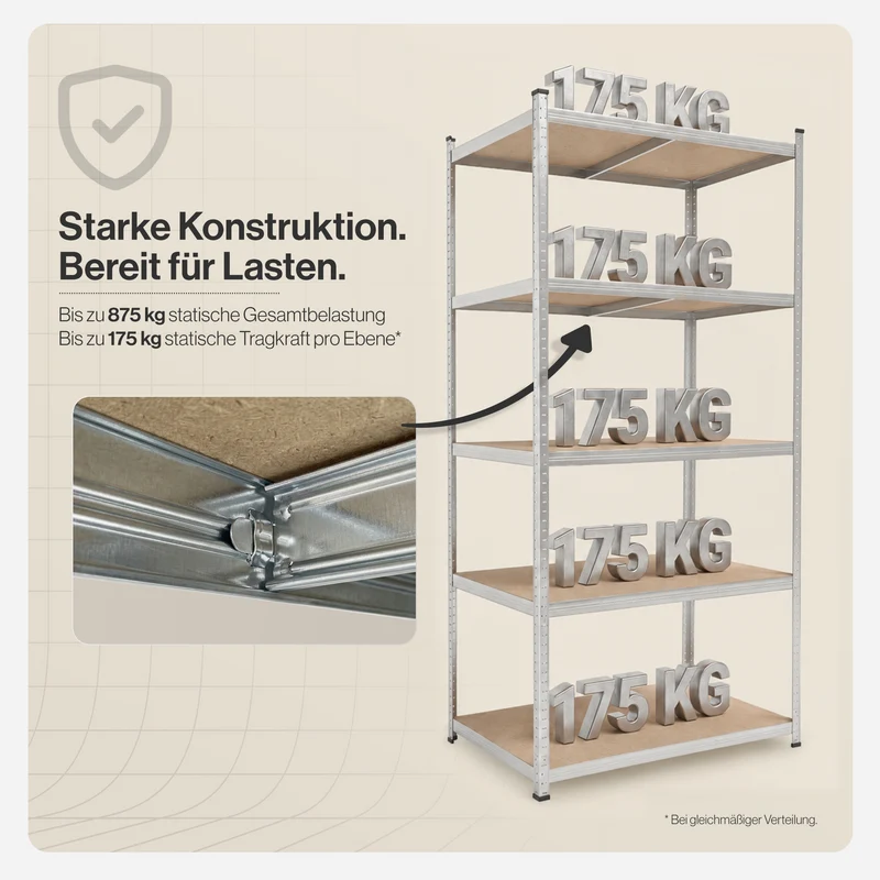 Belko® Schwerlastregal C116, 200x90x60 cm, 5 Böden, 175kg Tragkraft pro Boden, verzinkt - Lagerregal, Steckregal
