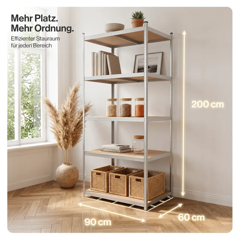 Belko® Schwerlastregal C116, 200x90x60 cm, 5 Böden, 175kg Tragkraft pro Boden, verzinkt - Lagerregal, Steckregal