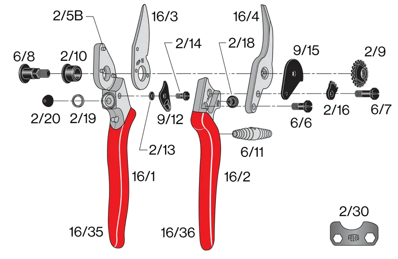 FELCO 16 Kompakt-Gartenschere für Linkshänder