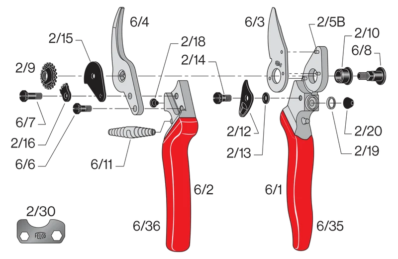FELCO 6 Bypass-Gartenschere für mittlere Hände