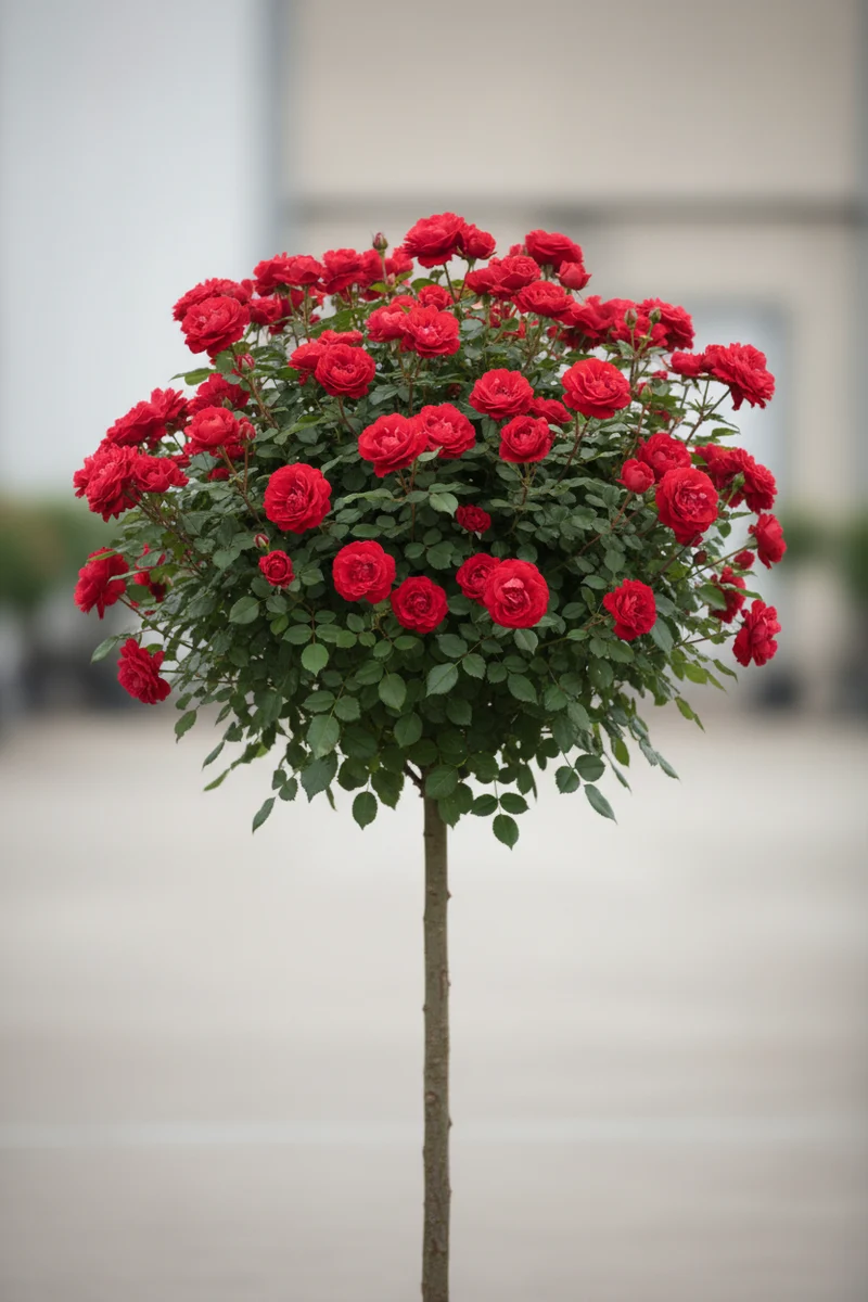 Kleinstrauchrose 'Heidefeuer'® / Rosa 'Heidefeuer'®, Stamm
